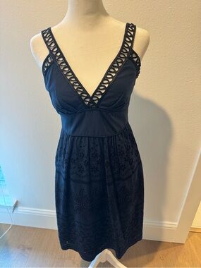 Cynthia Steffe Navy Blue and black eyelet dress